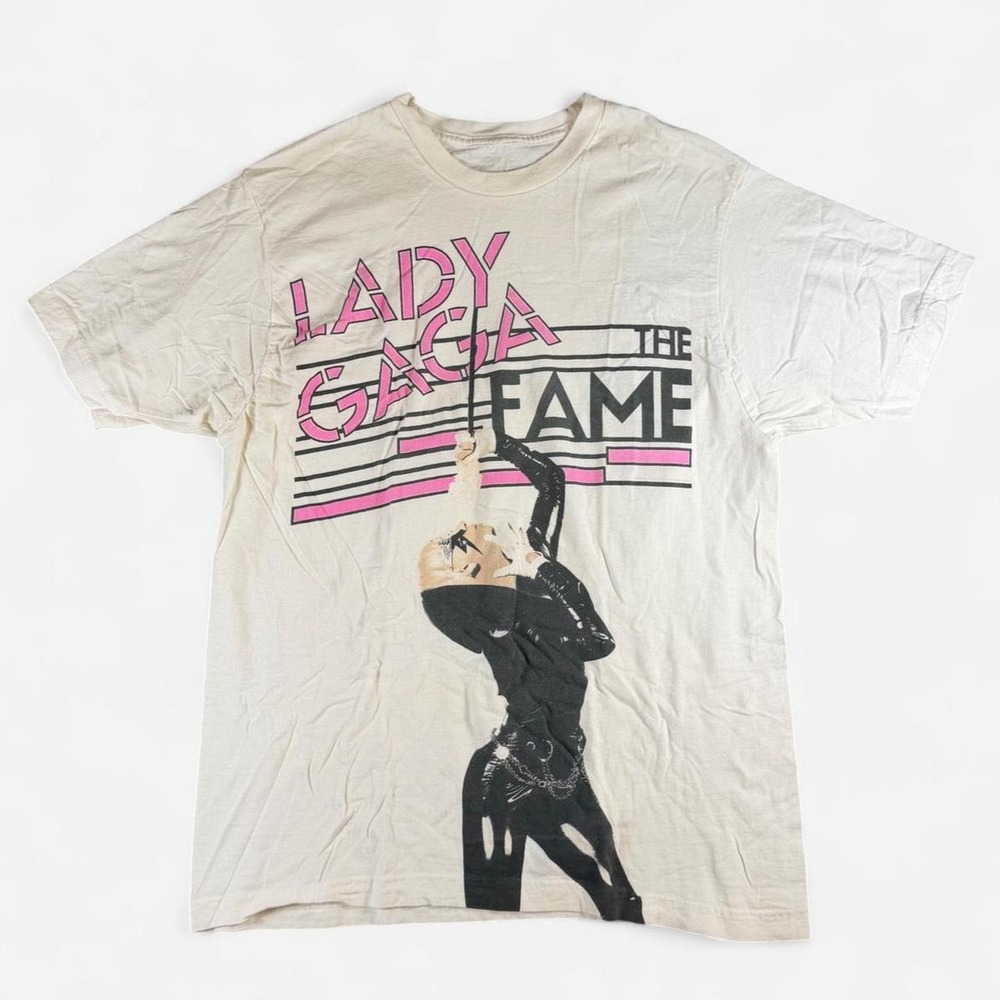 Y2K 2009 Lady Gaga White "The Fame" Album Tee Shirt Official Size M